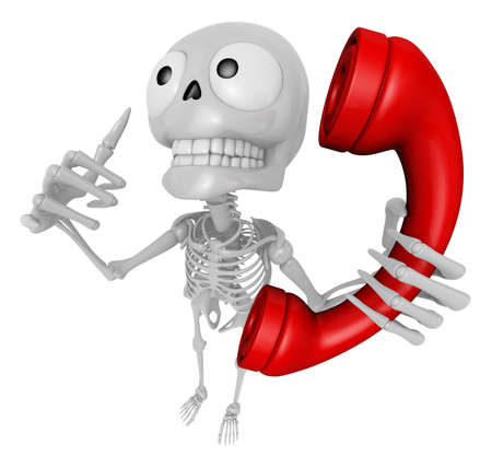 3D Skeleton Mascot is telephone hand gestures. 3D Skull Character Design Series.の写真素材