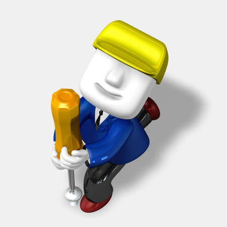 3d repairman under construction with his toolの写真素材