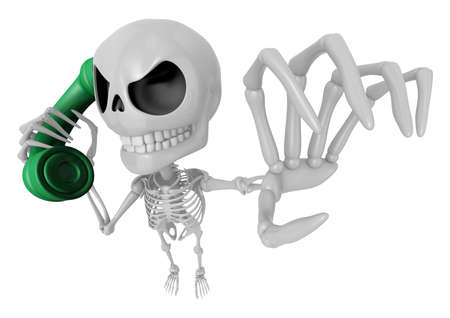 3D Skeleton Mascot is Calling a fit of anger. 3D Skull Character Design Seriesの写真素材