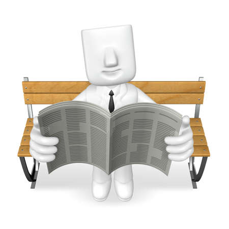 3d business man reading the newspaper on the benchの写真素材