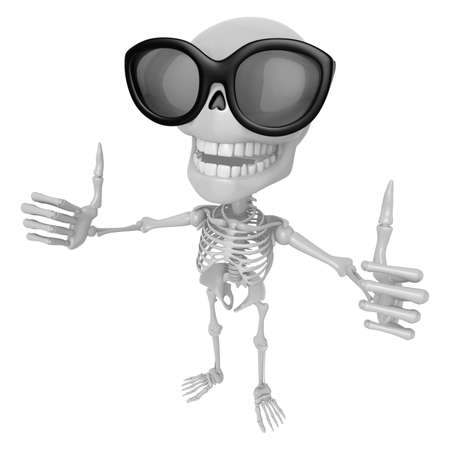 3D Skeleton Mascot the best hand gesture. 3D Skull Character Design Series.の写真素材