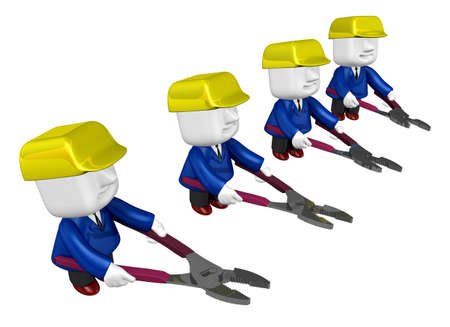 3d render of cartoon character with pliers. 3D Square Man Series.