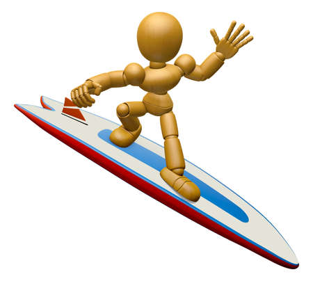 3D Wood Doll Mascot to play a surfboard.. 3D Wooden Ball Jointed Doll Character Design Series.