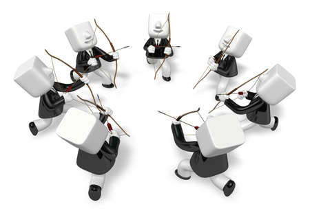 3d archer men looking upward with their bowの写真素材