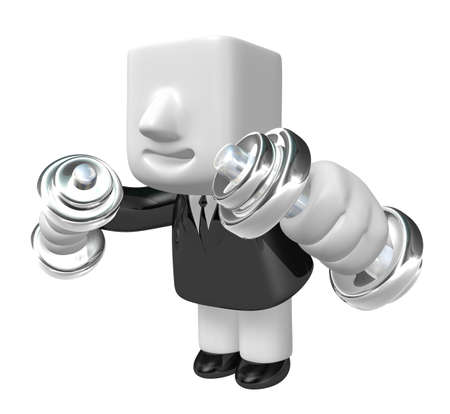 3d Businessman with dumbbells. 3D Square Man Series.の写真素材