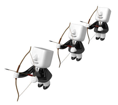 3d Businessman prepare for shooting an arrow. 3D Square Man Series.の写真素材