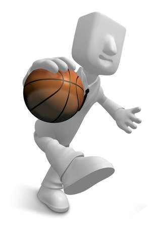 3d Businessman basketball player with ball. 3D Square Man Series.の写真素材
