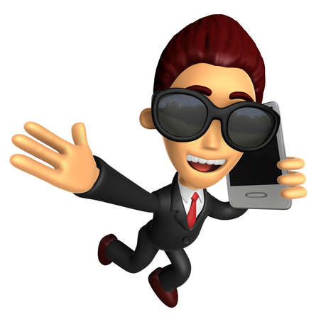 Wear sunglasses 3D Business man Mascot talk over telephone. Work and Job Character Design Series.の写真素材