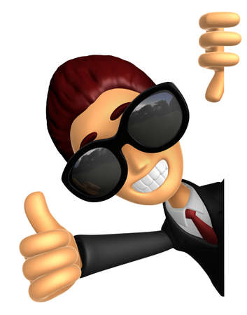 Wear sunglasses 3D Business man Mascot the left hand best gesture and right hand is holding a board. 3D Animal Character Design Series.の写真素材