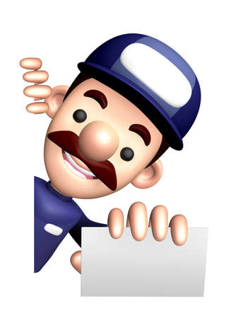 3D Technician Character is holding the Business card and Board.の写真素材