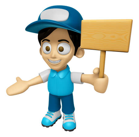 3D Delivery Service Man Mascot the hand is holding a picket. Work and Job Character Design Series 2.の写真素材