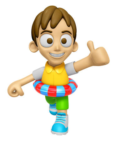 3D Child Mascot is played in the pool on a tube. Work and Job Character Design Series 2.の写真素材