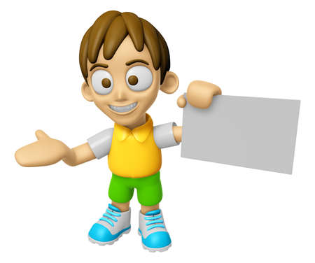 3D Child Mascot is holding a business card. Work and Job Character Design Series 2.の写真素材
