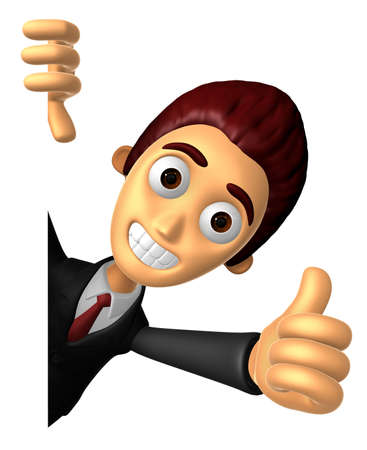3D Business man Mascot the right hand best gesture and left hand is holding a board. Work and Job Character Design Series.の写真素材
