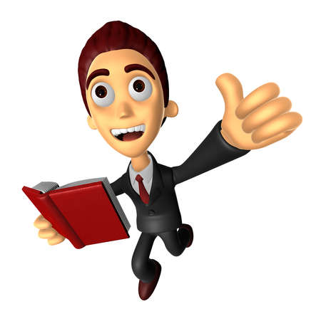 3D Business man Mascot the left hand best gesture and right hand is holding a book. Work and Job Character Design Series.の写真素材