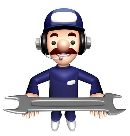 3D Technician Mascot is holding a Wrench with both hands.の写真素材
