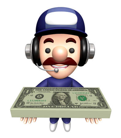 3D Specialist Mascot is holding a bunch of dollars.の写真素材