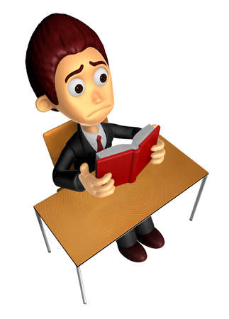 3D Business man Mascot read in one´s leisure hours. Work and Job Character Design Series.の写真素材