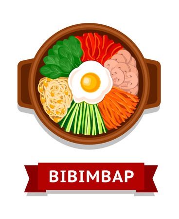 Bibimbap. Korean national dish. Vector flat illustration.のイラスト素材