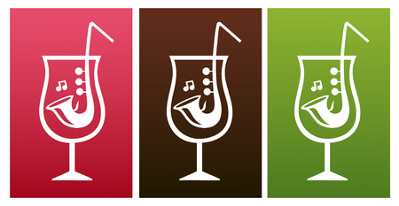 Set of logos for a music bar. Icon collection. Jazz musical instrument in a glass of wine. Vector simple illustration.のイラスト素材