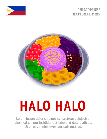 Halo Halo. National filipino dish. View from above. Vector flat illustration.のイラスト素材