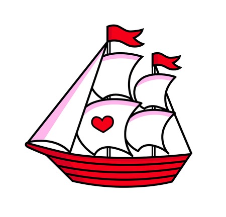 Sailboat. Cute sticker and patch, badge and print. Cartoon vector illustrationのイラスト素材