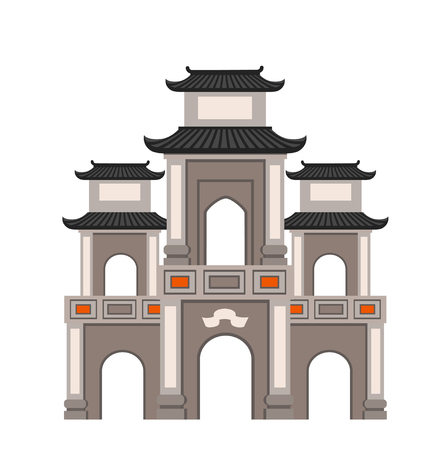 The gate of Perfume Pagoda, Huong Pagoda near Ninh Binh, dry Halong Bay, Vietnam, Southeast Asia. Vector flat illustration.のイラスト素材