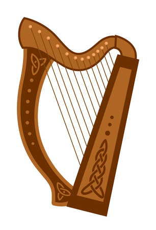 Celtic triangular harp. Folk musical instrument. Vector flat illustration.のイラスト素材