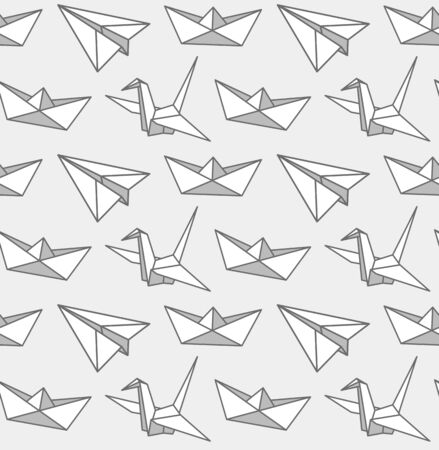 Origami seamless pattern. Graphic monochrome print for fabric, textile, wallpaper, postcard, clothes. Vector cartoon illustration.のイラスト素材