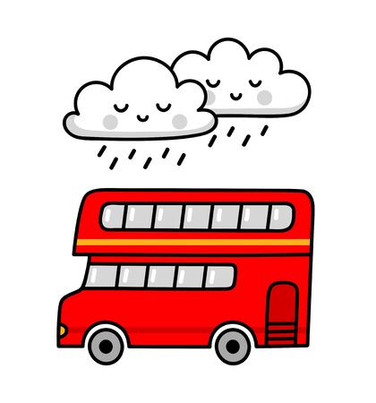 Double-decker red english bus in the rain. Simple vector illustration.のイラスト素材