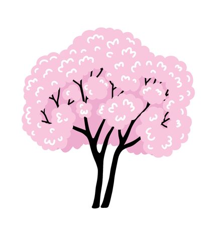 Blooming japanese sakura. Cherry blossom. Simple cartoon illustration.のイラスト素材