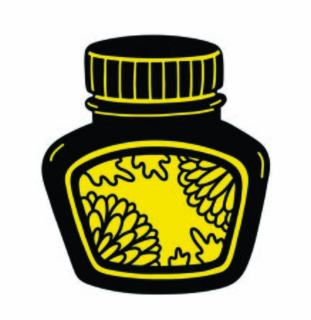 Black Ink. Elegant bottle with floral pattern. Vector graphic illustration.のイラスト素材