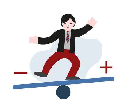 Bipolar disorder concept. Man balancing on unstable swing. Vector flat illustration.のイラスト素材