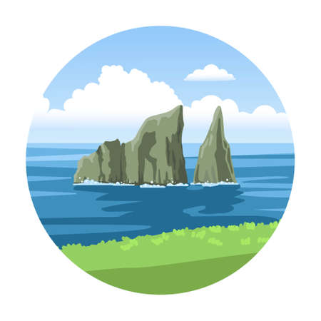 Kicker rock simple round illustration. Leon Dormido vector hand-drawn icon. Galapagos islands.のイラスト素材
