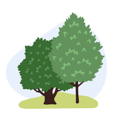 Maple and ash. Group of forest and park green plants. Elements of the landscape. Hand-drawn vector illustration.のイラスト素材