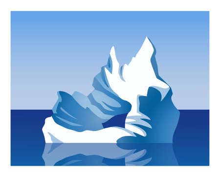 Iceberg, glacier, block of ice, snow mountain. Simple vector illustration, flat emblem,   icon. Arctic, Antarctic and North Pole landscape element.のイラスト素材