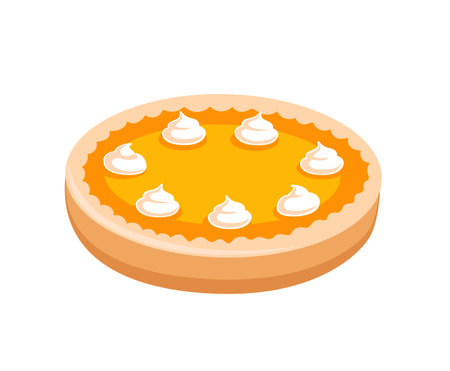 Pumpkin pie. Carrot cake with whipped cream. Traditional Thanksgiving treat. Classic autumn dish. Hand-drawn vector illustration.のイラスト素材