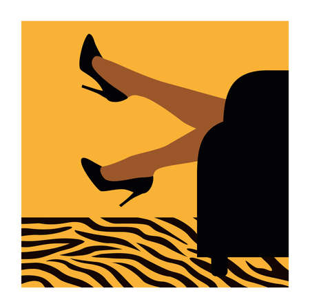 Slender elegant female legs in high-heeled black shoes. Design concept for fashion magazine, cover template. Style, clothing and accessories. Vector illustration.のイラスト素材