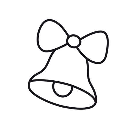 Christmas bell with bow. Holiday decoration. Outline illustration. Vector isolated emblem for coloring book, tattoo, print.のイラスト素材