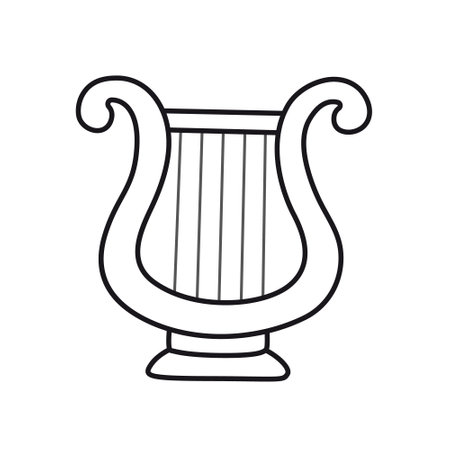 Angel lyre stringed musical instrument. Harp for cherub. Outline illustration. Vector isolated emblem for  coloring book, tattoo, print.のイラスト素材