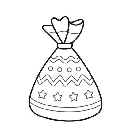 Christmas bag with presents and gifts. Funny cute outline holiday illustration. Vector isolated emblem for  coloring book, tattoo, print.のイラスト素材