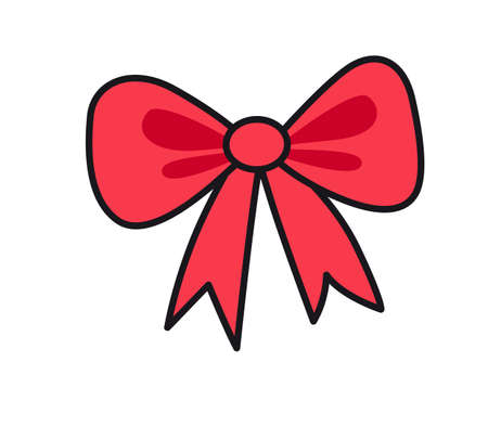 Red bow symbol. Holiday decoration, design element. Vector colored isolated illustration for pin, sticker, patch, badge, greeting card.のイラスト素材