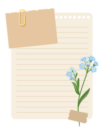 Vintage wish list template decorated with forget-me-not flower. Printable to do list, business organizer page, paper sheet. Journal and planner design vector illustration.のイラスト素材