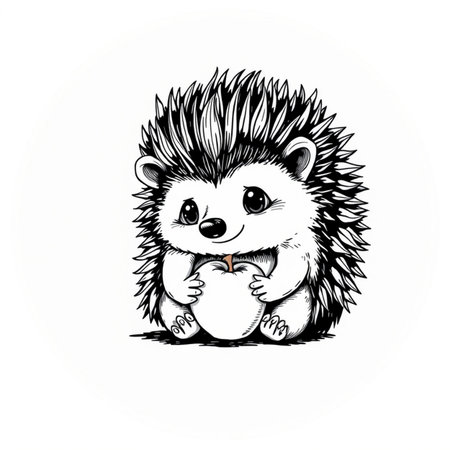 Hedgehog with apple. Hand drawn sketch. Vector illustration.の写真素材