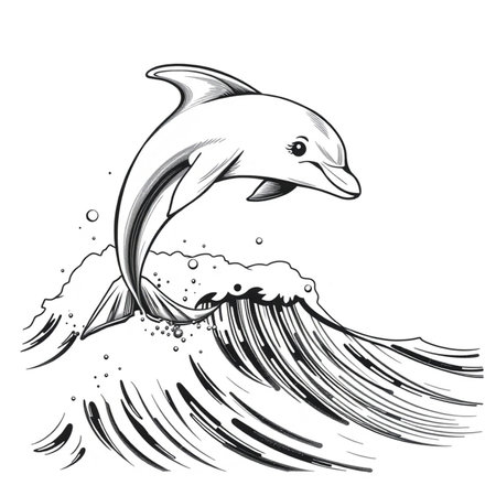 Dolphin jumping out of the water. Black and white vector illustration.の写真素材