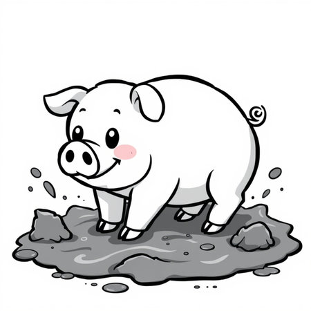 Illustration of a Piggy in the mud on a white backgroundの写真素材