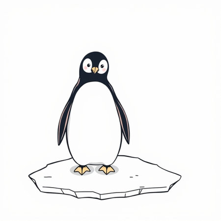 Cute penguin on ice isolated on white background. Vector illustration.の写真素材
