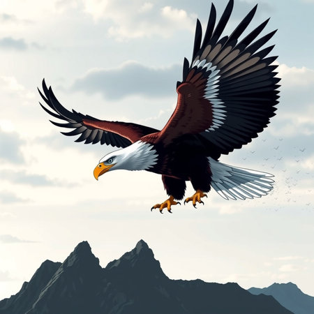 Eagle flying in the sky with mountains in the background - 3d render