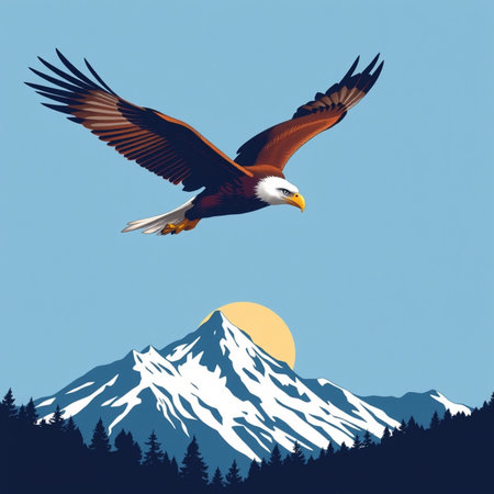 Eagle flying in the sky over the mountain. Vector illustration.