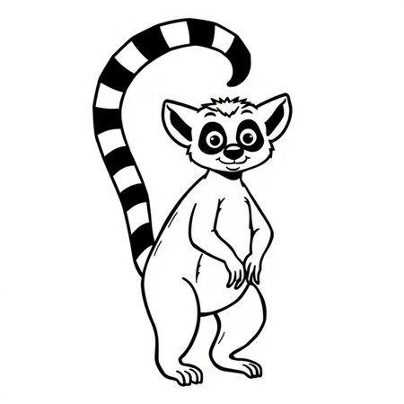 Cute lemur. Black and white vector illustration isolated on white background